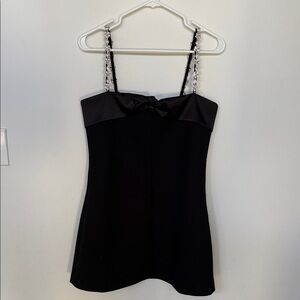 Hill House Black Mini Dress with Embellished Straps Hayley Dress